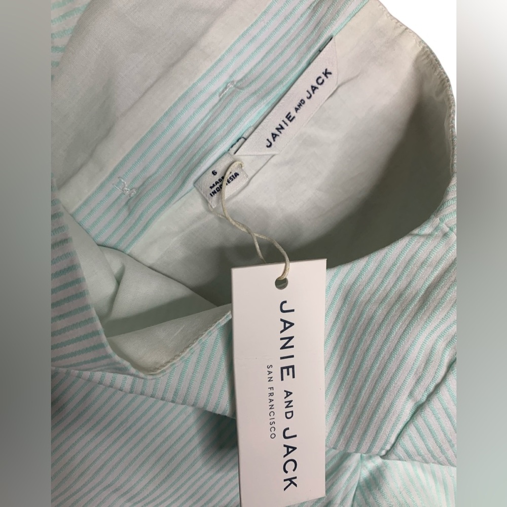 Janie And Jack Blouse Girls Size 6 Mint Green Striped Blouse Easter Shirt Top - Picture 6 of 6